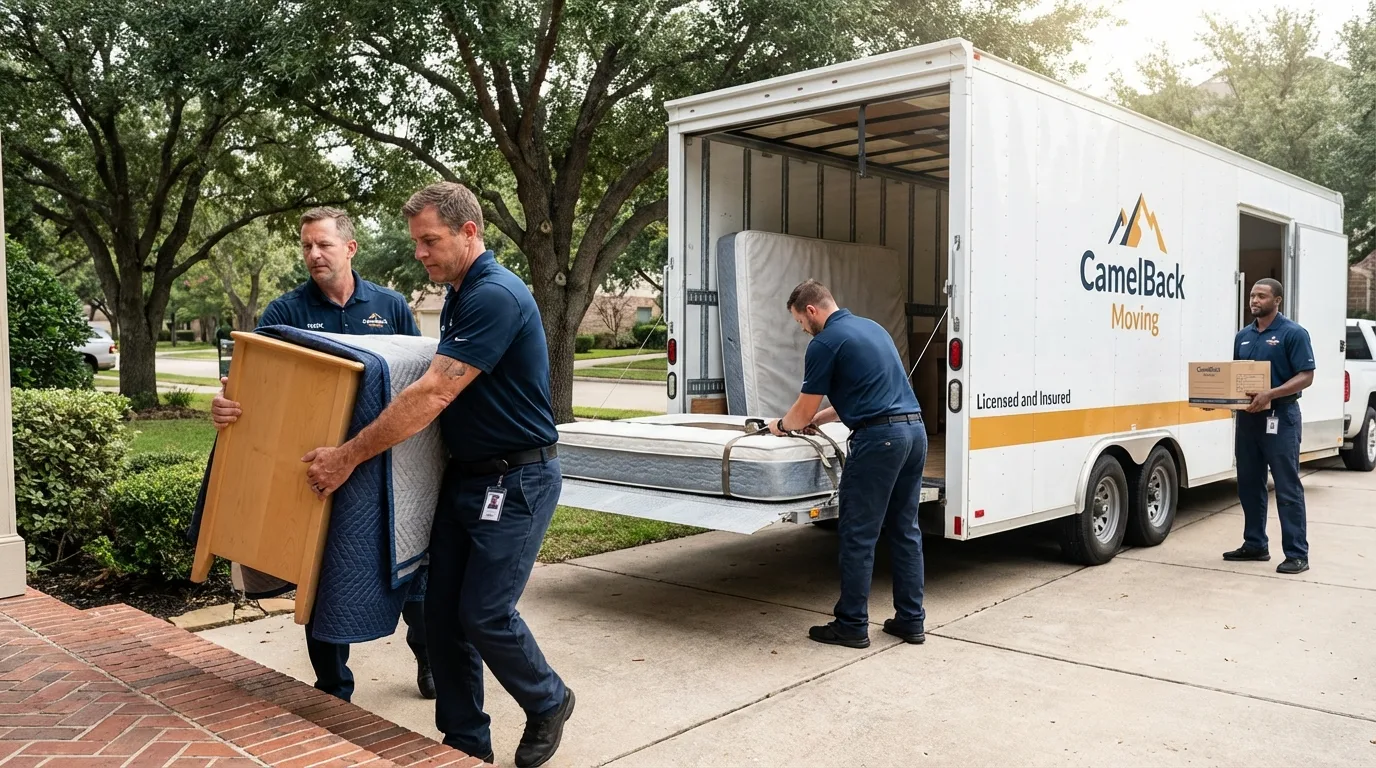 Crew loading residential truck for cross-state move from Auburn, ME