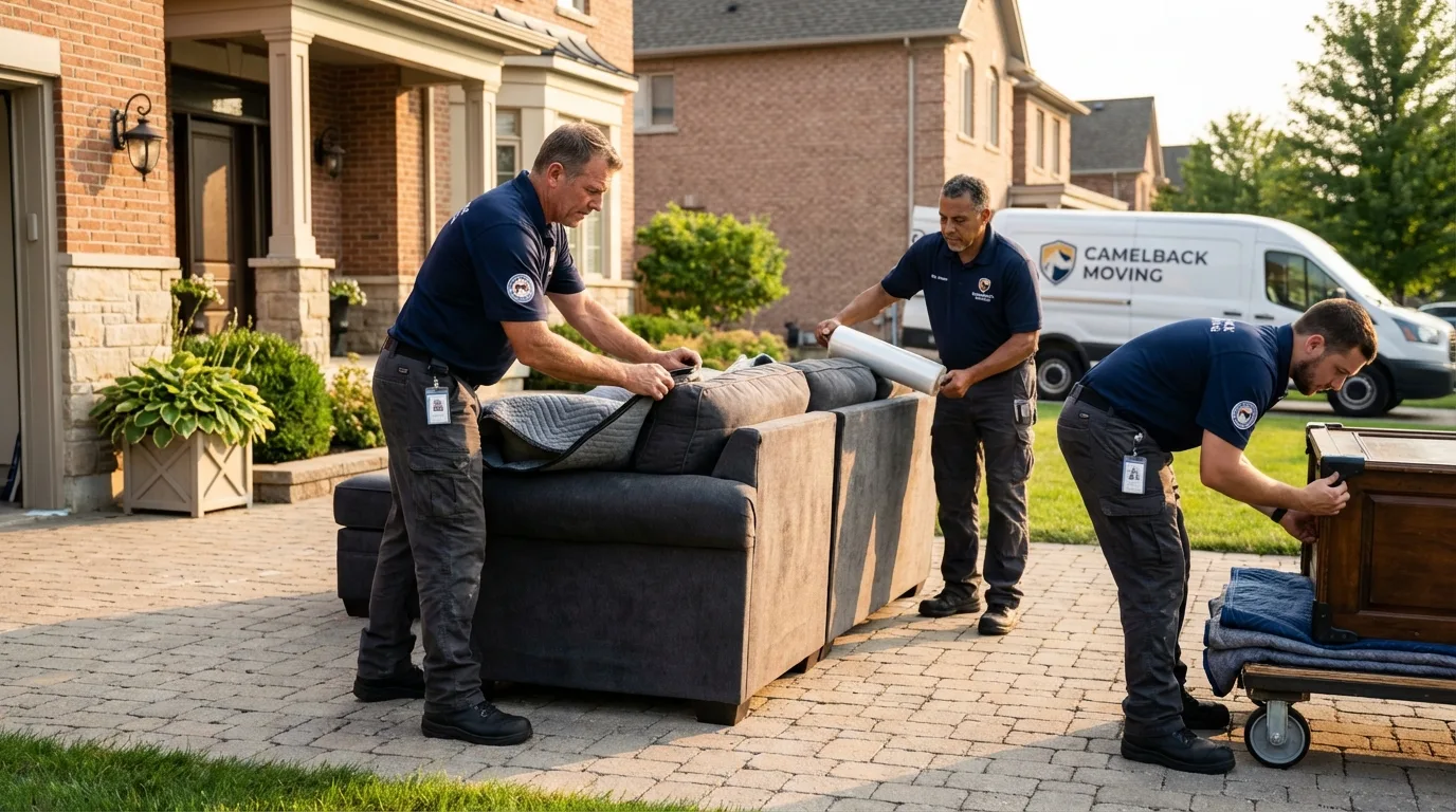 Large estate moving crew wrapping furniture in Auburn, ME