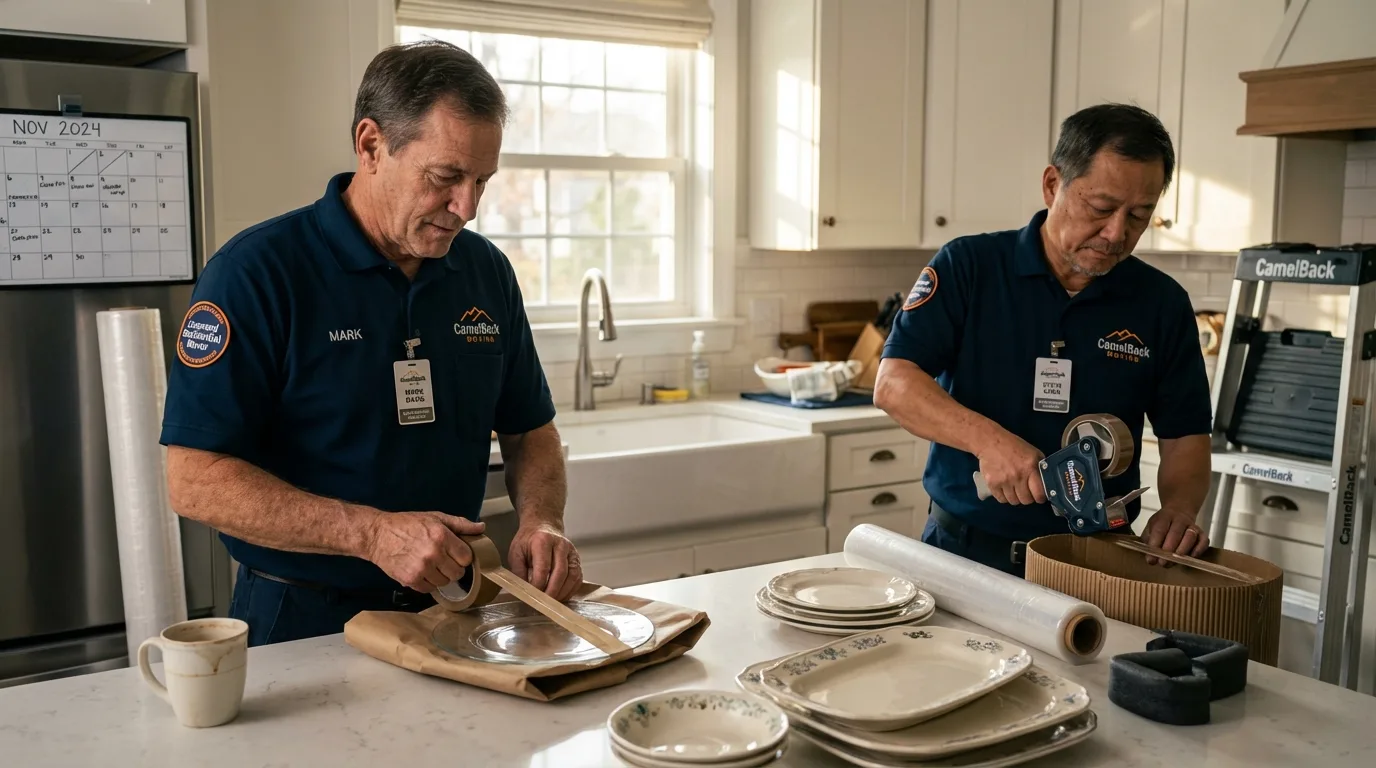 Professional crew packing kitchen dishware in Auburn, ME